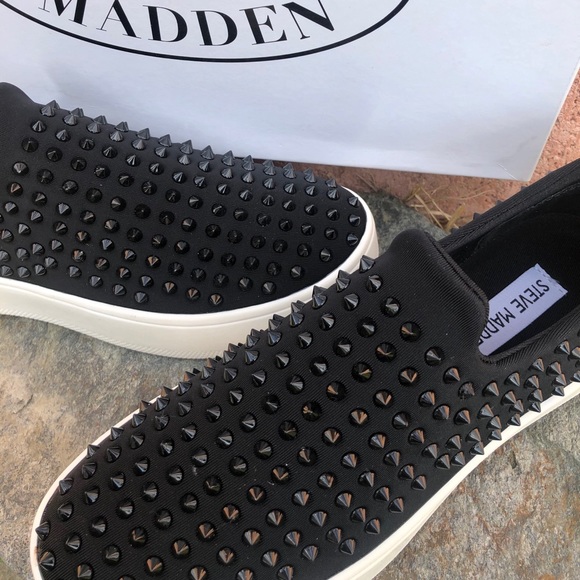 Black Slip On Black Studs Sneakers - Picture 2 of 7